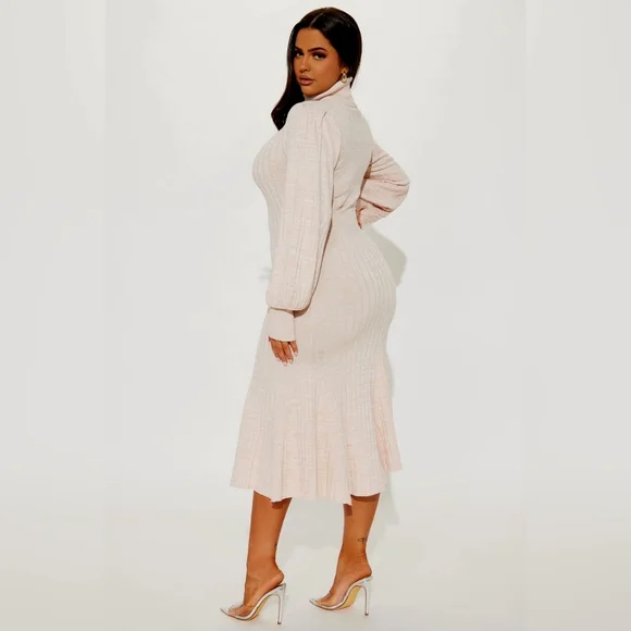 FASHION NOVA AQUARIUS MERMAID SWEATER DRESS NWT OATMEL - Picture 2 of 5